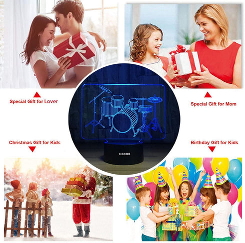 LLUUKK Visual 3D Night light Lamp Drum toys Desk Lamp Table decoration household accessories Kids gift boys festival for music lovers