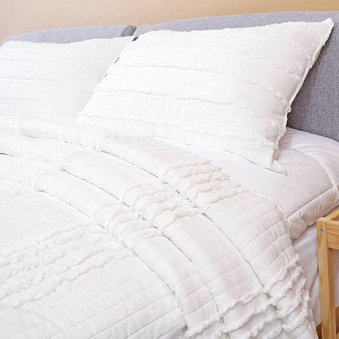 BOSOWOS Queen Size Pillow Case Set of 2, Ultra Soft Breathable 20 x 30 Inches Pillow Shams Envelope Closure, Microfiber Boho Farmhouse Pillowcases for Easy Care, White