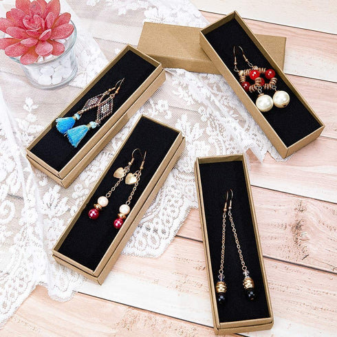 PH PandaHall 20 Pack Necklace Bracelet Kraft Box, Rectangle Cardboard Watch Jewelry Gift Boxes with Sponge for Pendants Birthday Christmas Valentines Wedding Engagement Anniversaries, 1.6x5.2x1 Inch