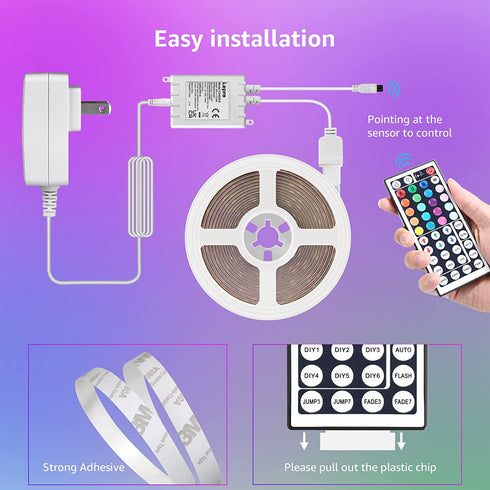 Lepro LED Strip Lights, 39.4Ft RGB LED Strips, 5050 SMD LED Color Changing Strip Light with 44 Keys Remote Controller and 24V Power Supply, LED Lights for Bedroom, Home, TV Backlight