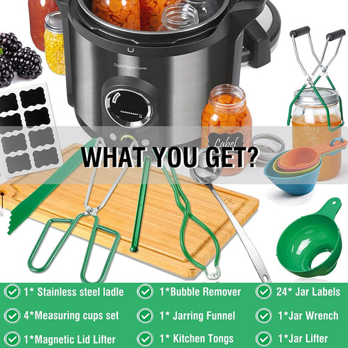 Canning Supplies, Canning Kit, Stainless Steel Canning Set for Beginner, Canning Supplies Starter Kit, Canning Accessories, Canning Equipment for Canning Pot, Home Food Canning Essential Tools - Green