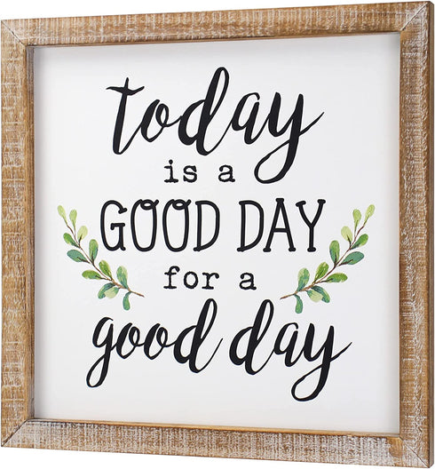 SANY DAYO HOME Today is A Good Day to Have A Good Day Inspirational Sayings Wall Decor Signs 12 x 12 inch Rustic Wood Framed Modern Farmhouse Wall Hanging Art (with Leaves)