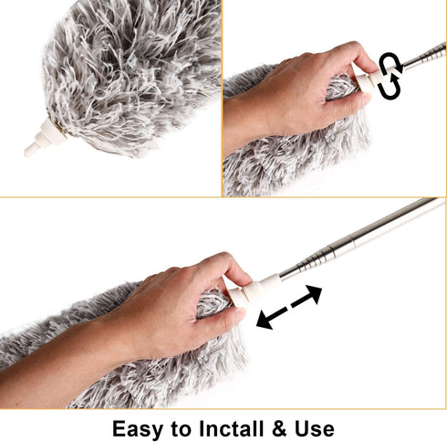 AINAAN 33"-100" Ceiling Fan with Stainless Steel Extension Long Extendable Pole Washable Bendable for Cleaning, High Cobweb Wall Dusting Wet, Interior Roof