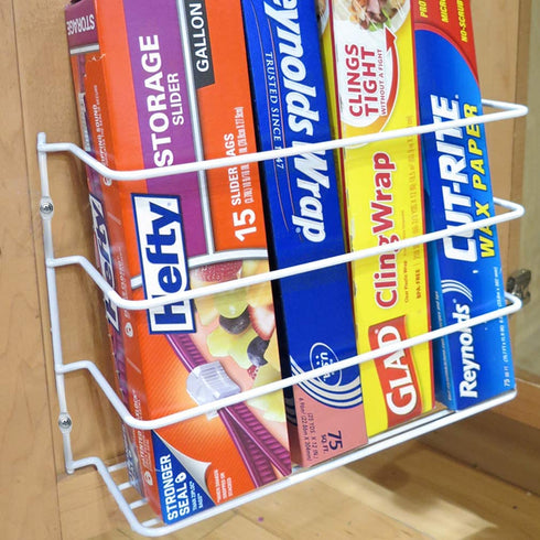 Evelots Wrap/Pan Organizer Rack-Door/Wall Mount-Plastic/Foil Paper-White-Set/2