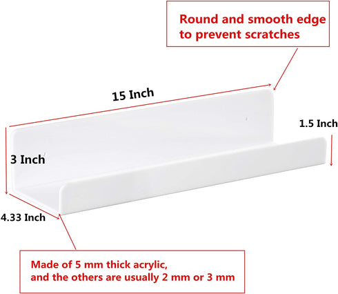 IEEK 15 Inch White Floating Wall Shelf,Modern Picture Display Ledge and Wall Book Shelves for Kids Room,Wall Storage Rack for Bedroom/Living Room/Office,Set of 3