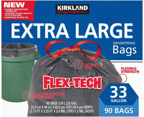 Kirkland Signature Flex-Tech 33-Gallon Trash Bag, 90-count