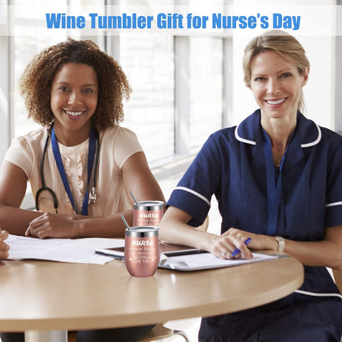 2 Pack Nurse Gift for Women, Appreciation Birthday Nursing Graduation Gift for Registered Nurse, Nurse Practitioner, Nurse Student, Nursing Funny 12 oz Wine Tumbler with Straw and Brush (Rose Gold)
