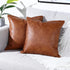 YAERTUN Set of 2 Faux Leather Decorative Throw Pillow Covers Modern Solid Outdoor Cushion Cases Luxury Pillowcases for Couch Sofa Bed 16x16 Inches Brown