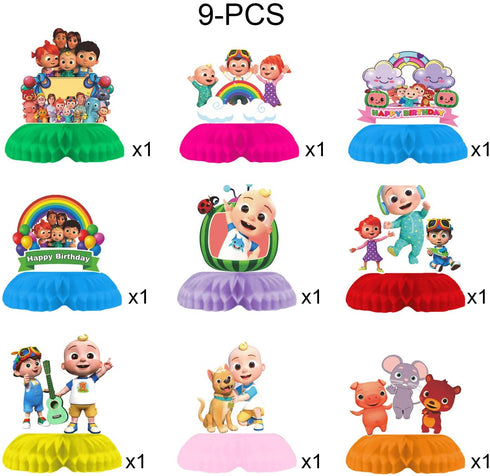 Geroircb 9 Pcs Honeycomb Centerpieces JJ Party Decorations, JJ Melon Birthday Party Supplies, Double Sided Table Decorations Centerpieces Party Favors, Baby Shower Cake Topper Photo Booth Props Party Gifts