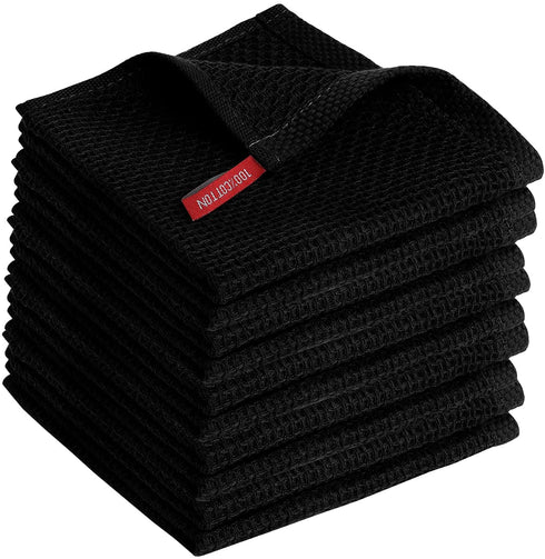 SFTXEY 100% Cotton Kitchen Dish Cloths, 10-Pack Waffle Weave Dish Towels, Ultra Soft Absorbent Quick Drying for Kitchen Towels Set Dish Rags, 12x12 Inches (Dishcloth 12 in x 12 in, Black)