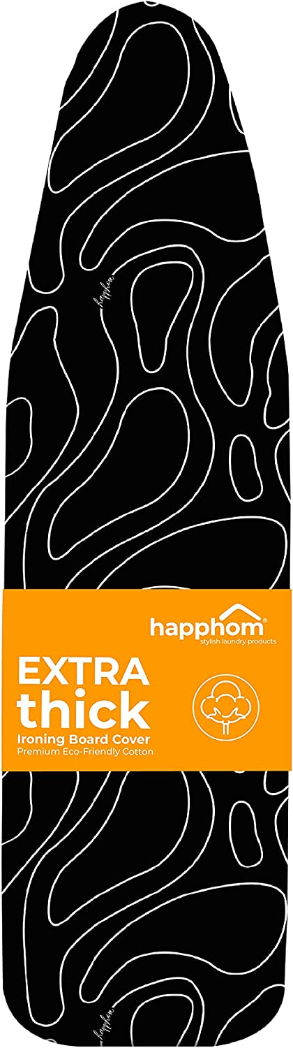 Ironing Board Cover and Pad Extra Thick Heavy Duty Padded 4 Layers, Silver Coated Ironing Board Cover, Non Stick Scorch and Stain Resistant Standard Size 15x54 with Elasticized Edges (Circle Black)