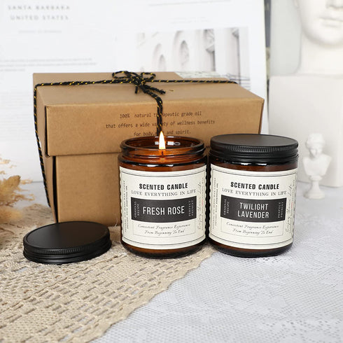 Candles, Scented Candle Gift Set, 2 Pack 14.4 Oz Soy Wax Candle Set, Scented Candles for Home, Lavender & Sandalwood Rose Aromatherapy, Women Gifts for Birthday, Mother's Day, Valentine's Day