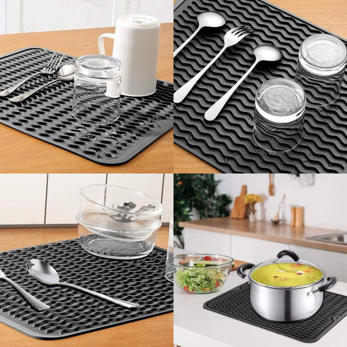 Acescen Dish Drying Mat Absorbent Reversible Reusable Dishes Drying Rack Pad Eco-friendly Silicone Heat Resistant Washable Mats for Kitchen Counter 2Pack 15.8" x 12"