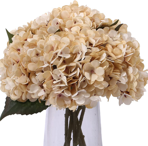 Kimura's Cabin White Silk Hydrangea Flowers Bouquets Faux Hydrangea Stems 3Pcs for Home Wedding Party Table Core Decoration (Ivory)