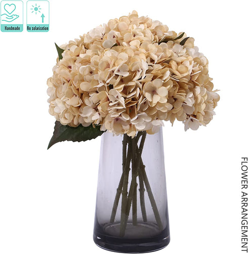 Kimura's Cabin White Silk Hydrangea Flowers Bouquets Faux Hydrangea Stems 3Pcs for Home Wedding Party Table Core Decoration (Ivory)