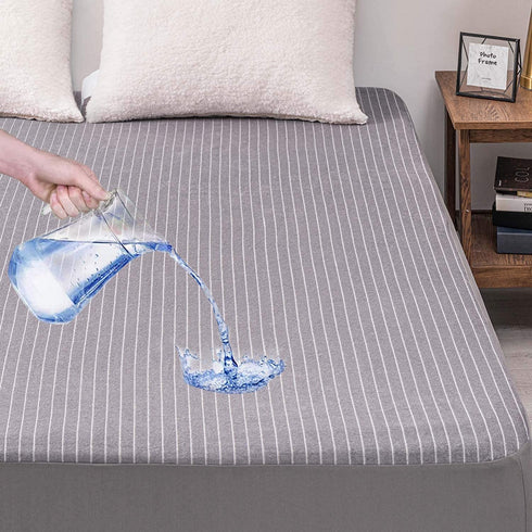 RECYCO Waterproof Mattress Protector Twin Size, Super Soft Breathable Mattress Pad Cover for Comfort & Protection, Noiseless Premium Cotton Terry Bed Mattress Cover (Grey Stripe)
