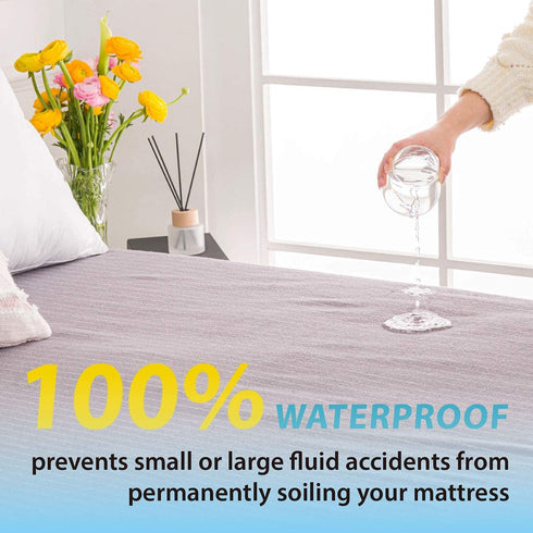 RECYCO Waterproof Mattress Protector Twin Size, Super Soft Breathable Mattress Pad Cover for Comfort & Protection, Noiseless Premium Cotton Terry Bed Mattress Cover (Grey Stripe)