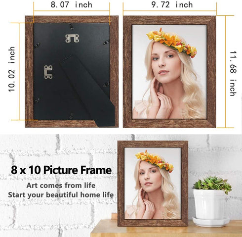 ZIRANLING 8x10 Picture Frame Wood Rustic Brown Set with High Definition Glass for Table Top and Wall Mounting Display(ZRL-8x10-4RB)