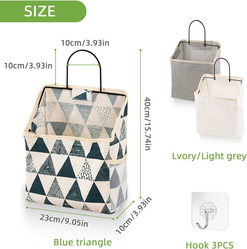 Timueetech 3 Pcs Wall Hanging Organizer Bags with Hooks,Waterproof Door Closet Storage Bags, Hanging Pockets, Linen-Cotton Storage Bags,Bedside Storage,Doorway Key Letter Storage