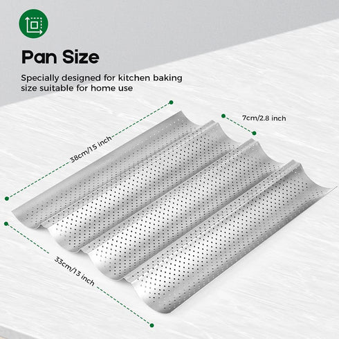 Amagabeli Baguette Pan 15" x 13" Commercial Carbon Stee Nonstick for French Baguette Baking Pan 4 Slots Bread Pans for Baking 4 Gutter Oven Toaster Pan Silver