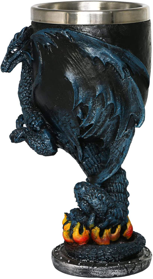 Medieval Fantasy Blue Dragon Goblet - Dungeons and Dragons gifts Themed Party Decoration - D&D Game chalice cup of Thrones Merchandise 7oz Stainless Steel Gothic Drinking cups