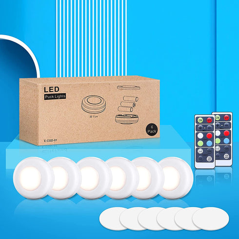 Puck Lights with Remote Under Cabinet Lighting Wireless LED Color Changing Puck Lights with Timing, Battery Operated Lights, LED Closet Lights Under Counter Lighting Stick on Lights (6 Pack)
