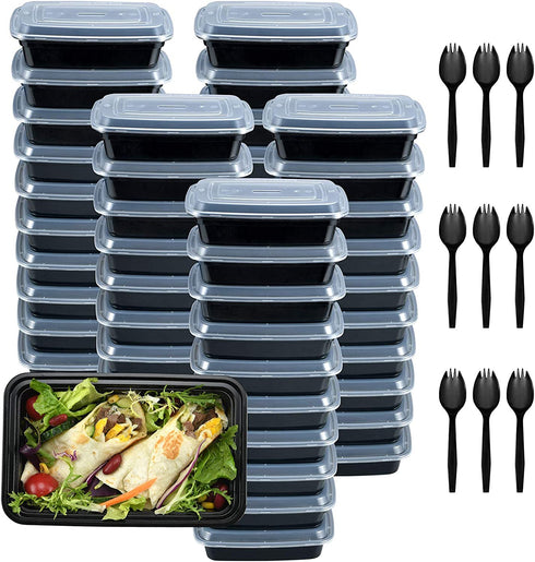 Plastic Meal Prep Containers 28oz 50 Pack, Food Storage Containers with Lids Airtight, Food Prep Containers for Freezer, Reusable Bento Lunch Box Togo Food Box, Disposable Takeout Deli Containers