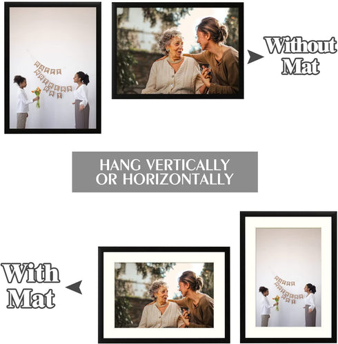 Golden State Art, Metal Wall/Table top Photo Frame Collection, Aluminum Black Photo Frame with Ivory Color Mat for Picture & Real Glass (5x7, 2-Pack)