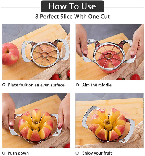 Heavy Duty Apple Corer Slicer, 8 Blade Stainless Steel Commerical Fruit Cutter Kitchen Utensils Gadget for Apple, Pear, Potato Wedge, 4 inch diameter
