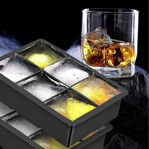 MIGVELA Ice Cube Mold - 2 Inch Large Round Sphere Whiskey Ice Ball Mold & Square Ice Cube Tray with Lid and Funnel for Freezer, Silicone Ice Ball Maker Mold for Cocktails Brandy Bourbon Wine