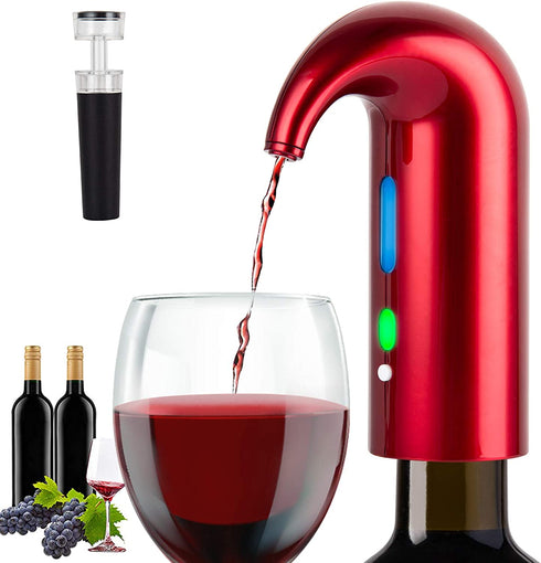 Electric Wine Aerator, Cljlixcy Automatic Wine Dispenser, Portable USB Rechargeable Electric Wine Decanter One Touch Auto Wine Pourer Wine Stopper (Red)
