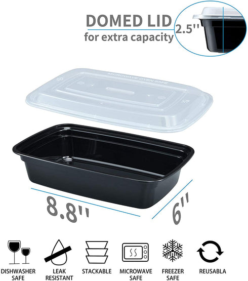 Plastic Meal Prep Containers 28oz 50 Pack, Food Storage Containers with Lids Airtight, Food Prep Containers for Freezer, Reusable Bento Lunch Box Togo Food Box, Disposable Takeout Deli Containers