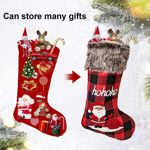 ZLLQIMENG 4 Pack Christmas Stockings Buffalo Plaid 18 inches Large Xmas Stocking Embroidery with Faux Fur Cuff for Family Kid Holiday Party Christmas Decoration