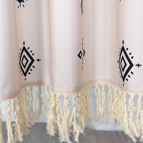 Yokii Boho Fabric Shower Curtain 84-Inch Length Tribal Chic Hippie Geo Diamond Fringe Bathroom Shower Curtain Set Extra Long Beige Heavy Weighted Bath Curtains with 4'' Tassels (72x84, Beige)