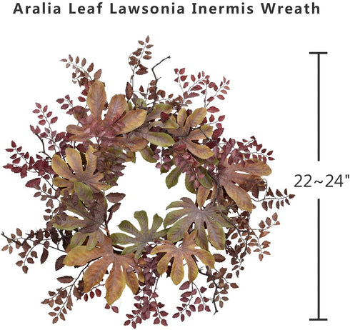 Cloris Art Fall Wreath for Front Door, 22-24 Inch Artificial Aralia Leaves Wreaths for Farmhouse Home Office Wedding Party Wall Decor
