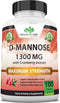 D-Mannose 1,300 mg with Cranberry Extract Fast-Acting, Flush Impurities, Natural Urinary Tract Health- 100 Veggie Capsules