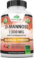 D-Mannose 1,300 mg with Cranberry Extract Fast-Acting, Flush Impurities, Natural Urinary Tract Health- 100 Veggie Capsules