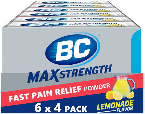 BC Max Strength Fast Pain Relief Powder, Lemonade Flavor Dissolve Packs, 4 Individual Packets, 6 Pack