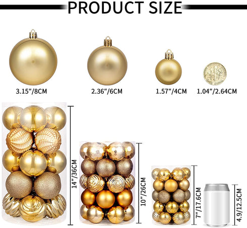 XmasExp 60mm/2.36" Christmas Ball Ornaments Shatterproof Christmas Ornaments Set Decorations for Xmas Tree Balls - 34ct (2.36'', Gold)