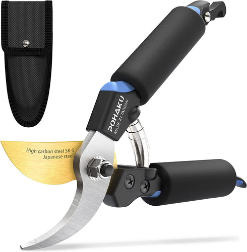 8" Pruning Shears, Pohaku Garden Shears Premium Titanium Scissors Clippers with Safety Locking Spare Spring, Bypass Hand Pruners, Branch Cutter Gardening Hand Tools for Trimming Bushes Flowers Plants
