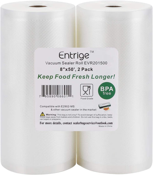 Entrige Vacuum Sealer Bags for Food, 8" x 50' Vacuum Sealer Rolls for Food Preservation Bags Rolls, BPA-Free Vacuum Food Storage Bags for Sous Vide Vacuum Bags, Seal A Meal Bags Rolls, 2 Packs