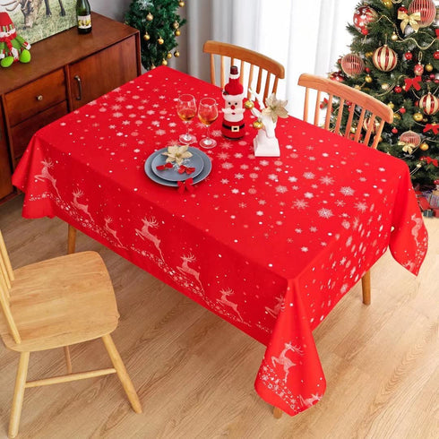TOMORO Rectangle Christmas Tablecloth - Xmas Themed Reindeer & Snowflake Print Tablecloth Table Cover for Holiday Dinner Party Kitchen Decoration, 60 x 102 inch