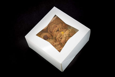 6" x 6" x 3" White Bakery Box | Auto-Popup | Small Pie Boxes with Window | 20 Pack