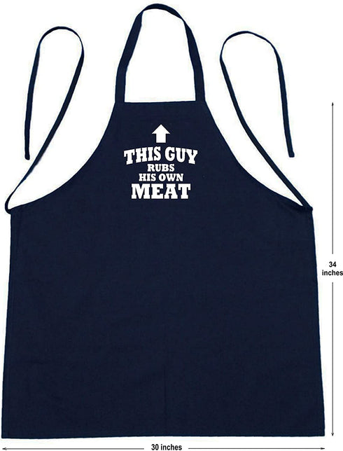 BBQ Apron This Guy Rubs His Own Meat Funny Aprons for Men, Black, Extra Long Ties, One Size Fit All