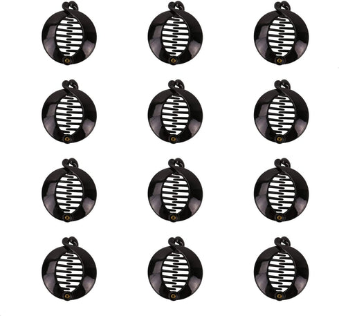 WEFOO 12Pcs 2.5" Black Round Banana Clips Effortless Beauty Assorted Side Combs Ponytail Hair Clip Comb Pin for Women Girls