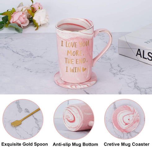 I Love You More The End I Win Mug - Valentine's Day Anniversary Mug for Her - Funny Coffee Mug for Girlfriend - Birthday Mug for Women Wife Girlfriend - Marble Mug 14 Oz with Box