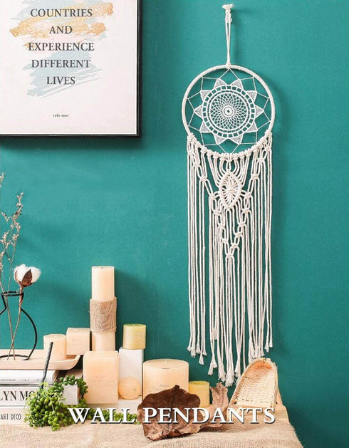 MIPON 3Pcs Macrame Dream Catcher, Handmade Woven Boho Tapestry, Chic Bohemian Home Decor Wall Hanging Sun & Moon & Star Decoration Craft Gift