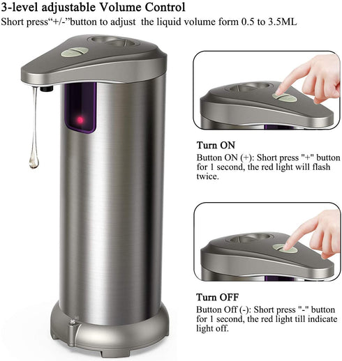 Hanamichi Automatic Soap Dispenser,Touchless Soap Dispenser Equipped Stainless Steel w/Infrared Motion Sensor Waterproof Base Adjustable Switches Suitable for Bathroom Kitchen Hotel Office