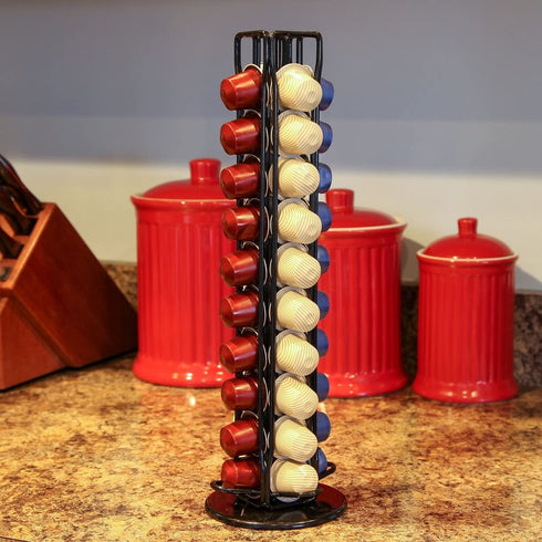 Lily's Home Countertop Coffee Capsules Holder Carousel Compatible with Nespresso Cups, Holds up to 40 Pods, (Coffee pods are not included). Black