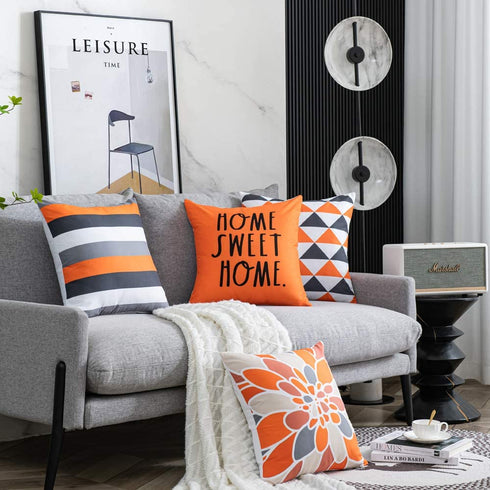 WLNUI Set of 4 Decorative Pillow Covers 20x20 Inch Orange Geometric Modern Throw Pillow Covers Home Sweet Home Decorative Square Cushion Case for Sofa Couch Chair Farmhouse Home Decor